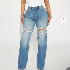 Medium Wash Blue Distressed Stretch Baggy Jeans Size 7